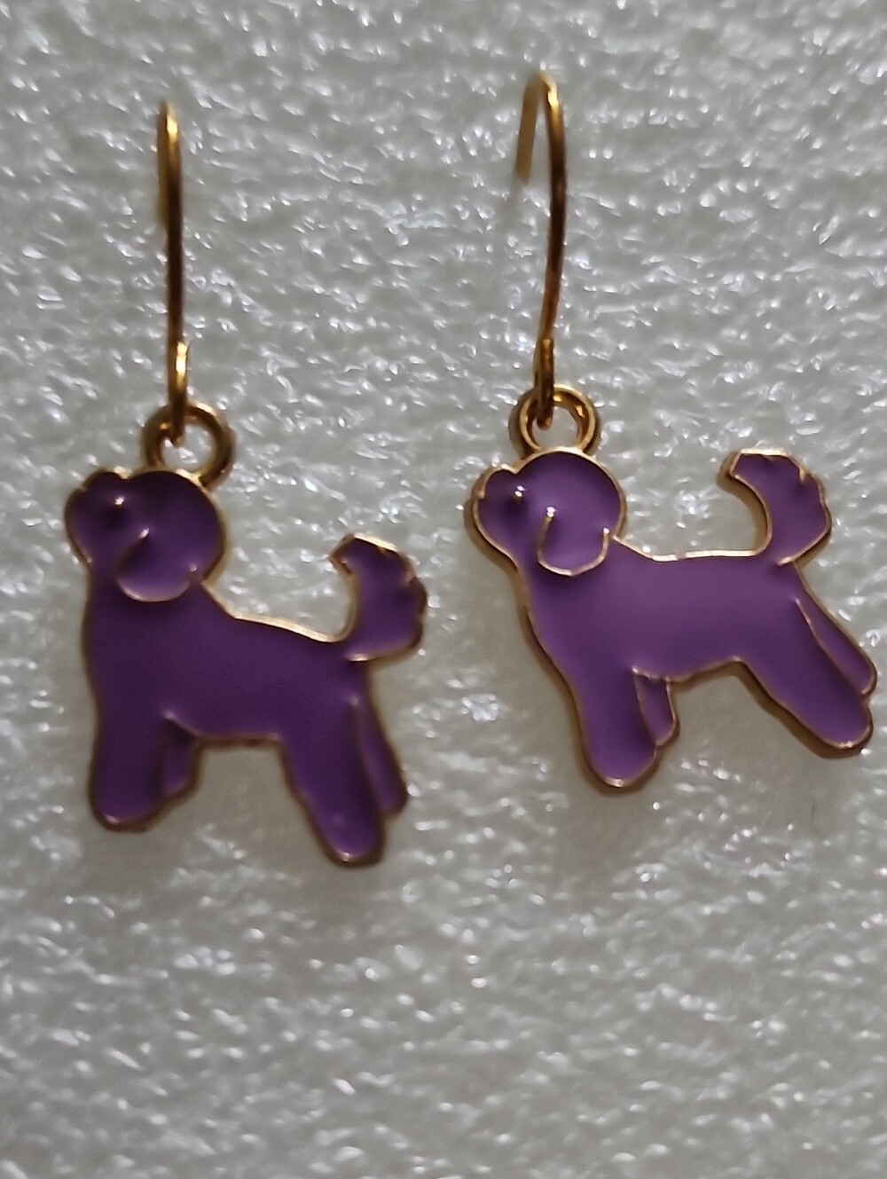 Hand Crafted Purple Dog Enamel Drop Earrings